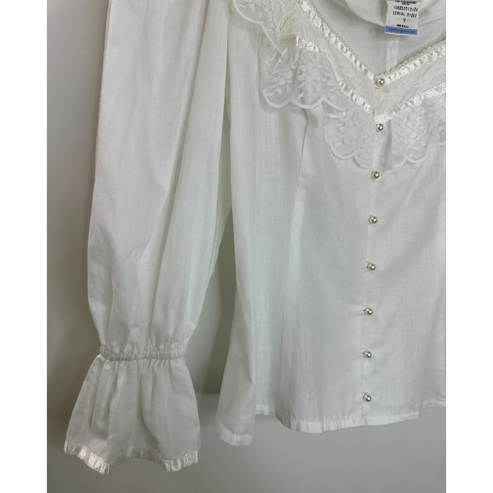 Gunne Sax Jessica McClintock Lace Victorian Blouse Pearl Button Size 9 Vtg 70s - Picture 3 of 14
